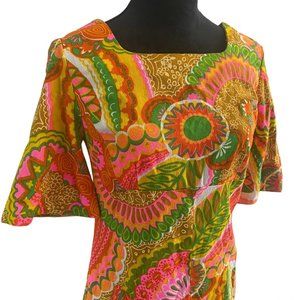 Vintage Alice Polynesian Fashions floral 1970s Maxi Dress Hawaiian